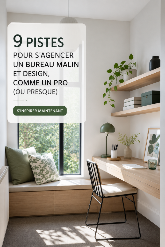 Aménagement d'un bureau moderne et design avec des touches personnelles et pratiques.