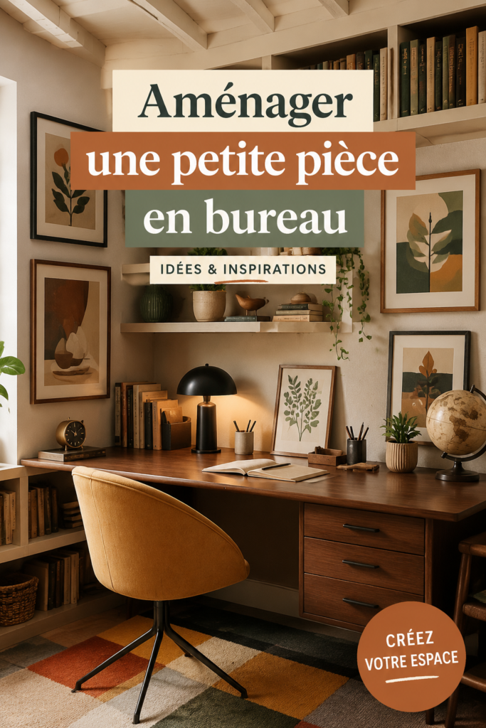 Un aménagement cosy d'un petit bureau dans une pièce moderne, avec une décoration inspirante.