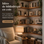 Une élégante bibliothèque d'angle en bois avec des livres et des plantes décoratives