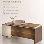 Bureau ANDERSON 2.0M reversible en noyer et beige, parfait pour un espace de travail élégant.