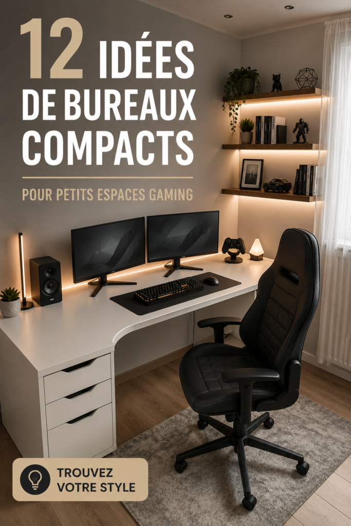Un bureau compact bien aménagé dans un espace de jeu stylisé