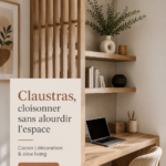 Un intérieur chaleureux avec des claustras décoratifs en bois, délimitant les espaces sans alourdir le décor.