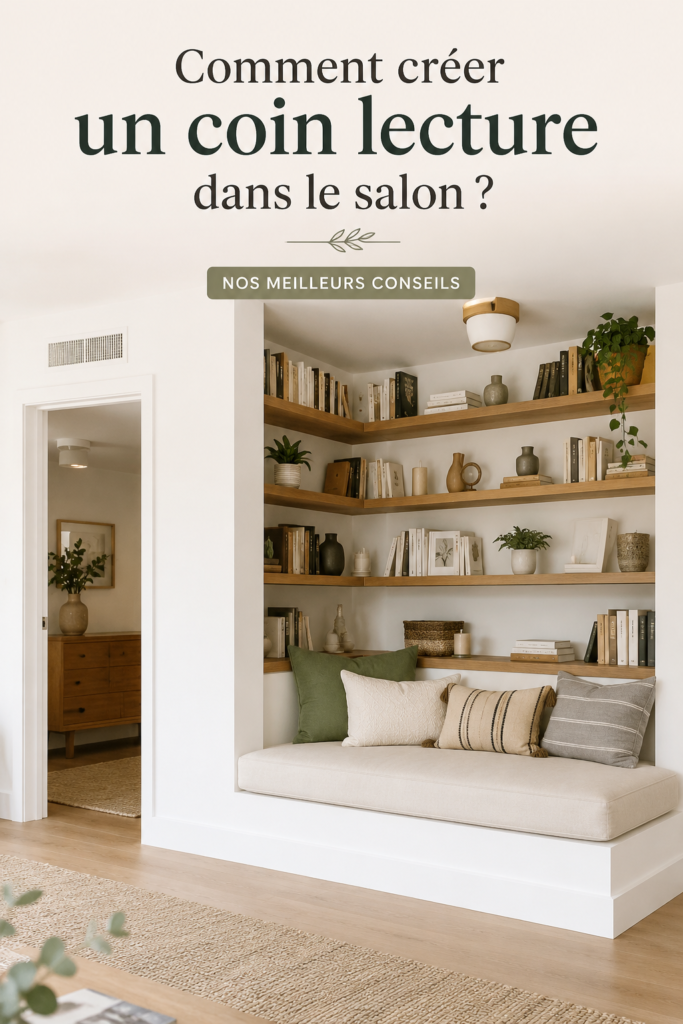 Un cosy coin lecture aménagé dans un salon lumineux avec fauteuil et lampadaire