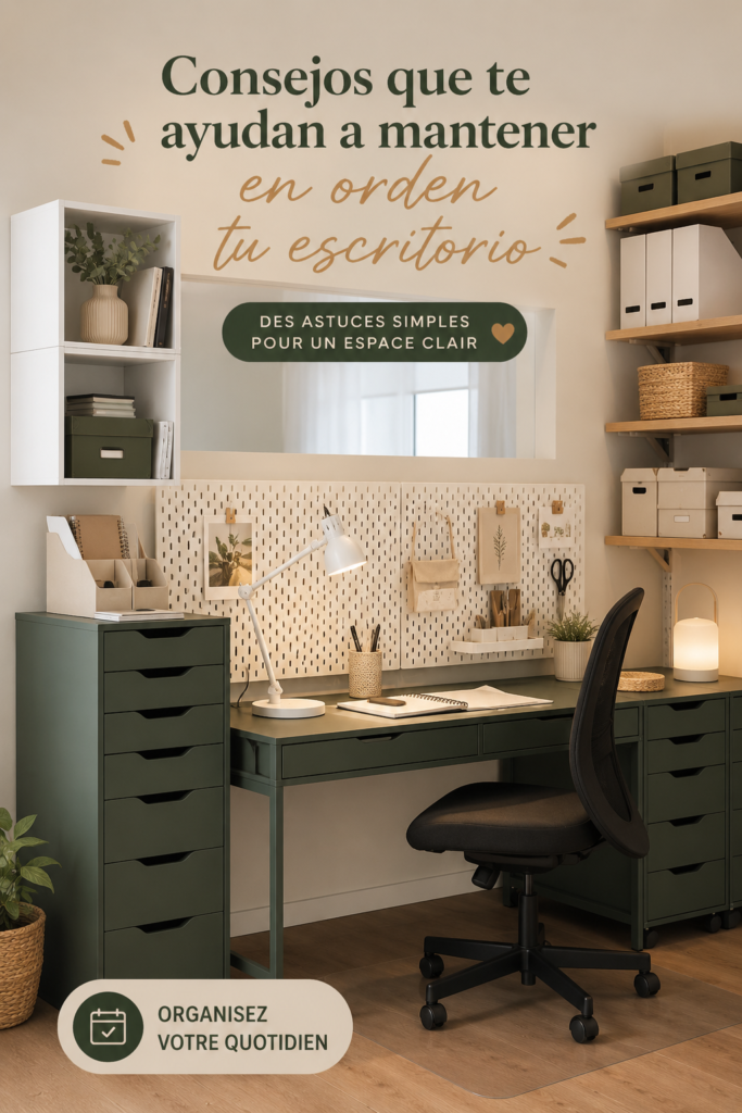 bureau bien organisé avec des accessoires pratiques pour le rangement