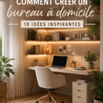 Un bureau à domicile chaleureux et bien agencé avec des plantes et une décoration harmonieuse.