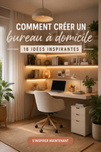 Un bureau à domicile chaleureux et bien agencé avec des plantes et une décoration harmonieuse.