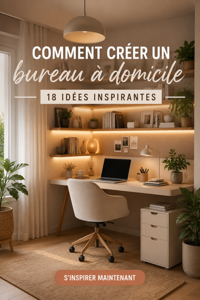 Un bureau à domicile chaleureux et bien agencé avec des plantes et une décoration harmonieuse.