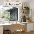 Espace de bureau décoré avec des plantes et des cadres au-dessus du bureau.