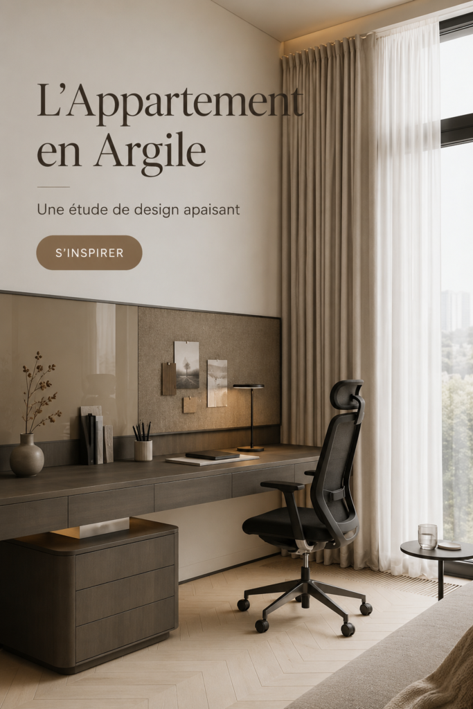 Intérieur d'un appartement en terre apaisant avec des couleurs douces et des textures naturelles.