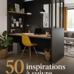 Un bureau bien décoré avec des plantes et des accessoires colorés