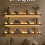 Étagère moderne avec éclairage LED mettant en valeur des objets décoratifs
