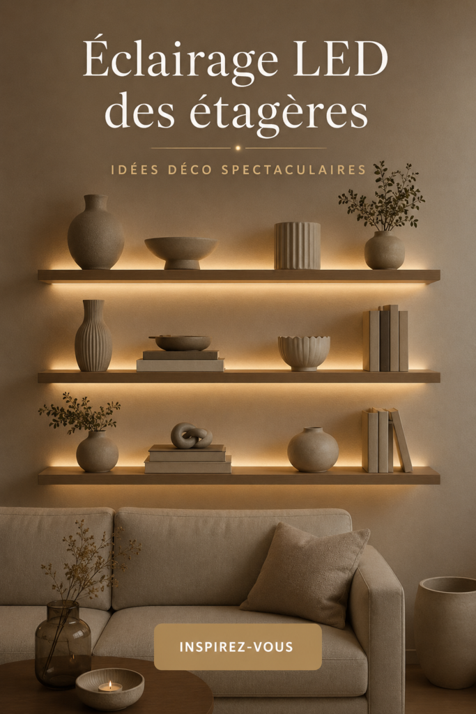 Étagère moderne avec éclairage LED mettant en valeur des objets décoratifs