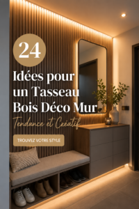 Mur décoré avec des éléments en bois créatifs et modernes