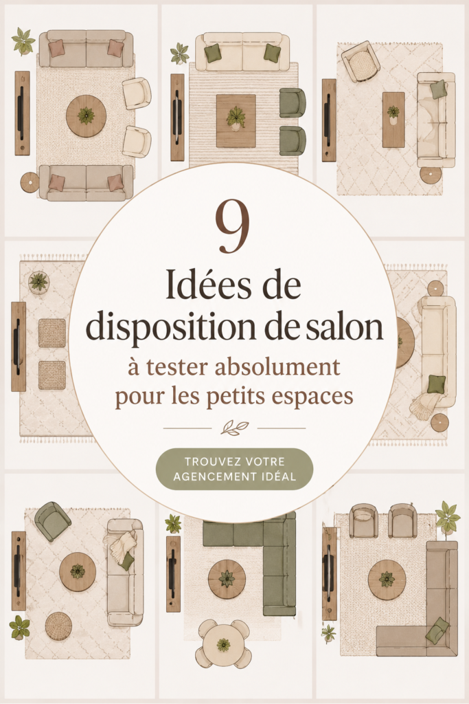 Un salon confortable avec une disposition intelligente pour un petit espace, montrant des meubles fonctionnels et une décoration chaleureuse.