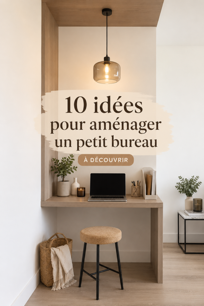 Un bureau bien aménagé avec des touches de décoration douce.