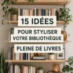 Étagère à livres stylisée avec des objets décoratifs.