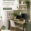 Bureau à domicile avec des touches de vert apaisantes et des plantes d'intérieur.