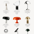 Une lampe de table emblématique du design moderne illuminant une pièce élégante.