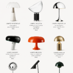 Une lampe de table emblématique du design moderne illuminant une pièce élégante.