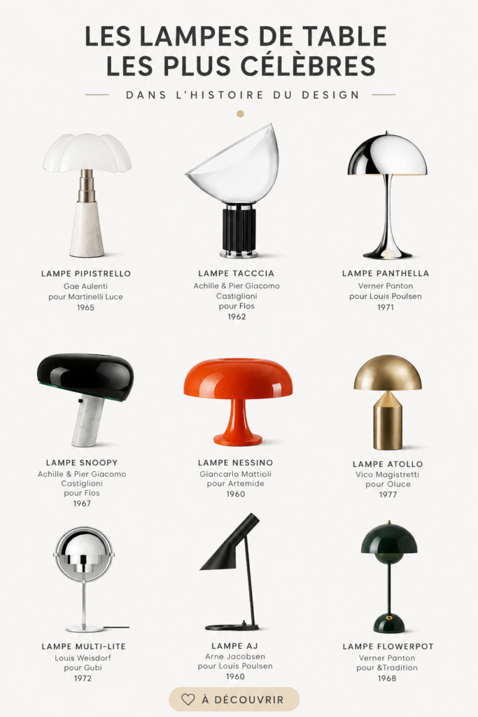 Une lampe de table emblématique du design moderne illuminant une pièce élégante.
