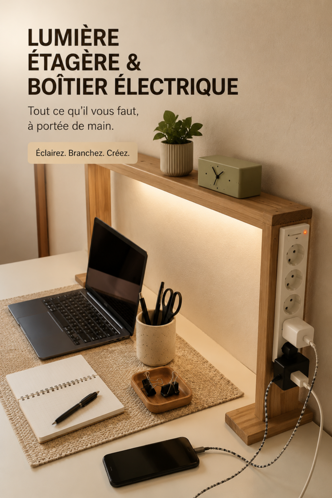 Un makers light et une box d'alimentation sur un bureau lumineux, illustrant la créativité DIY.