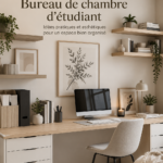 un bureau étudiant organisé avec des accessoires pratiques et esthétiques