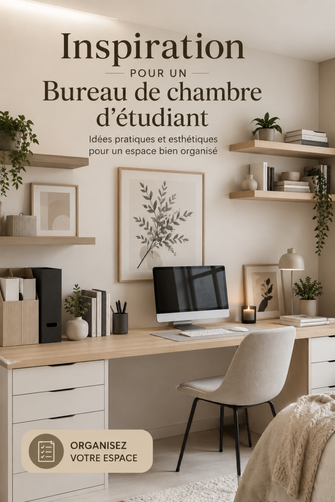 un bureau étudiant organisé avec des accessoires pratiques et esthétiques