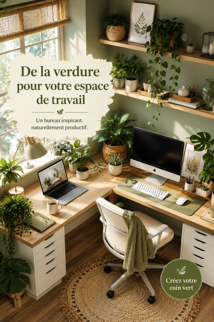 Espace de travail avec des plantes vertes décoratives
