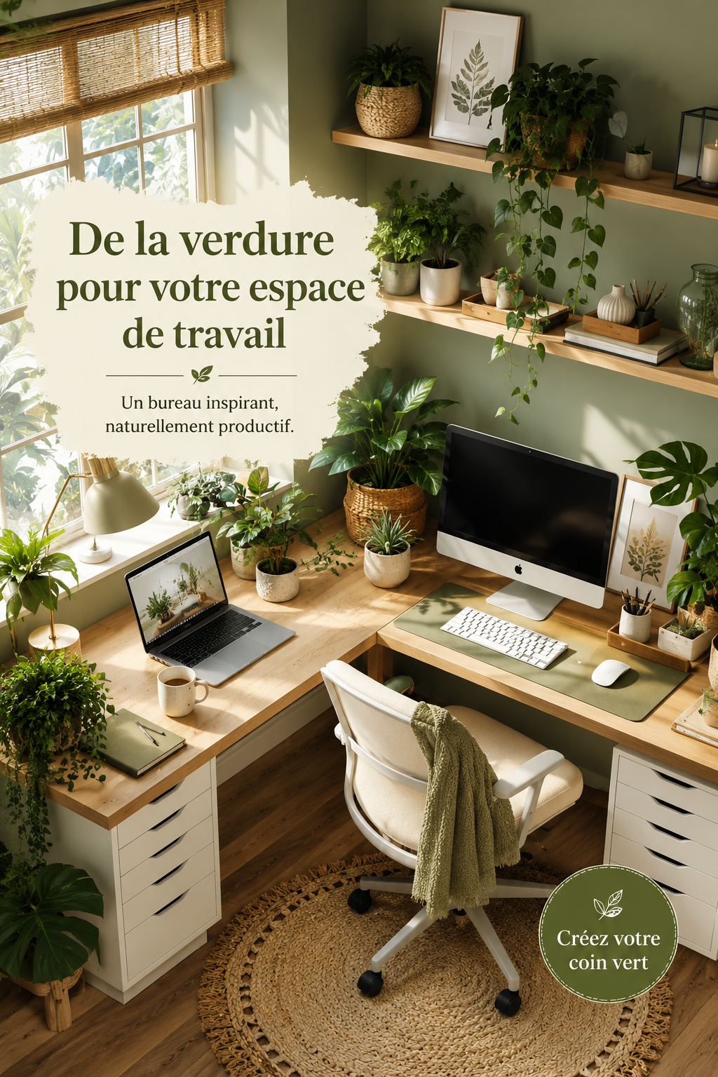 Espace de travail avec des plantes vertes décoratives