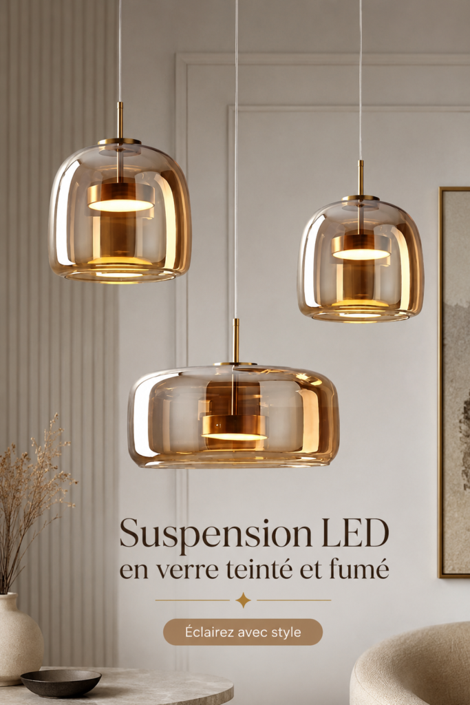 Suspension en verre teinté dans un salon moderne