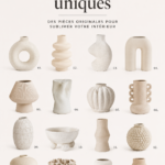 Vases modernes uniques en céramique sur une table moderne.