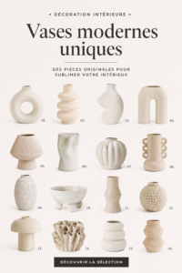 Vases modernes uniques en céramique sur une table moderne.