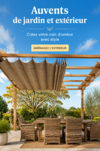 Un joli jardin avec un auvent moderne en toile, prêt à accueillir des moments conviviaux.