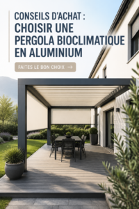 Pergola bioclimatique en aluminium dans un jardin fleuri