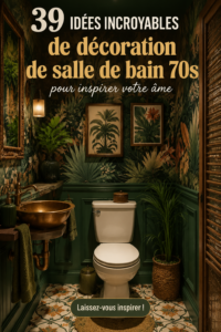 Salle de bain décorée avec des éléments inspirés des années 70, couleurs vives et motifs géométriques