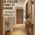 Un couloir lumineux avec des murs clairs et des accessoires décoratifs