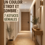 Un couloir lumineux avec des murs clairs et des accessoires décoratifs