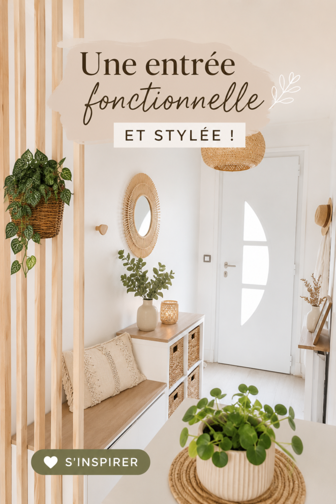 Entrée stylée avec un meuble de rangement pratique et une décoration chaleureuse