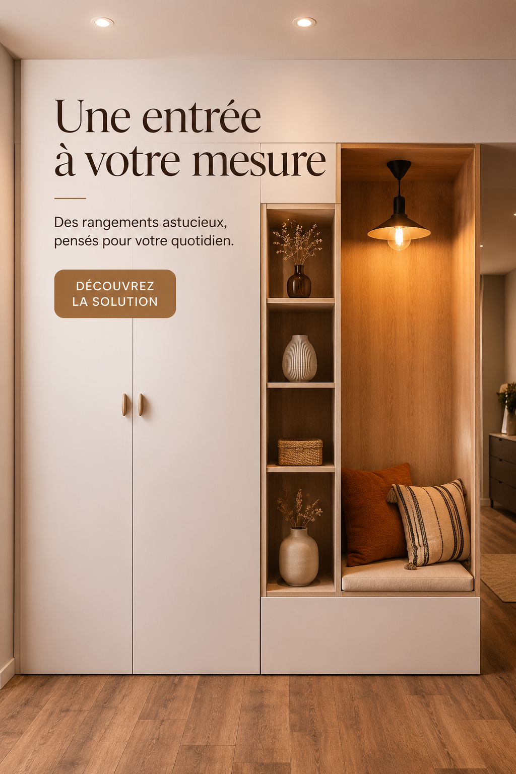 Une entrée stylée avec des éléments de décoration chaleureuse.