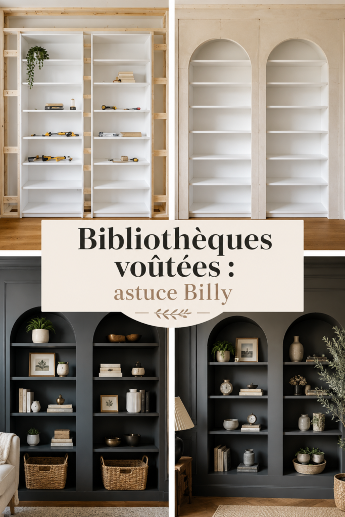 Étigeres arquées dans un salon moderne, apportant style et fonctionnalité.