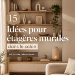 Etagères décoratives en bois dans un salon chaleureux