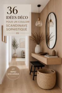 Un couloir décoré dans un style scandinave avec des couleurs neutres et des matériaux naturels.