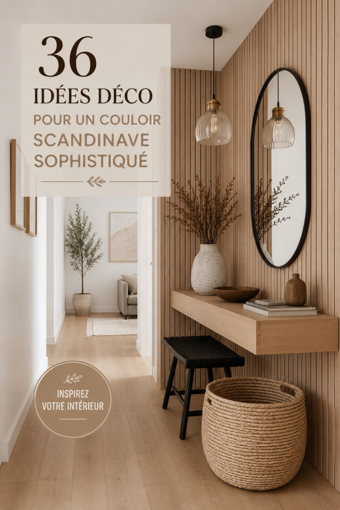 Un couloir décoré dans un style scandinave avec des couleurs neutres et des matériaux naturels.
