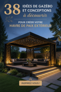 Gazebo en bois élégant dans un jardin verdoyant