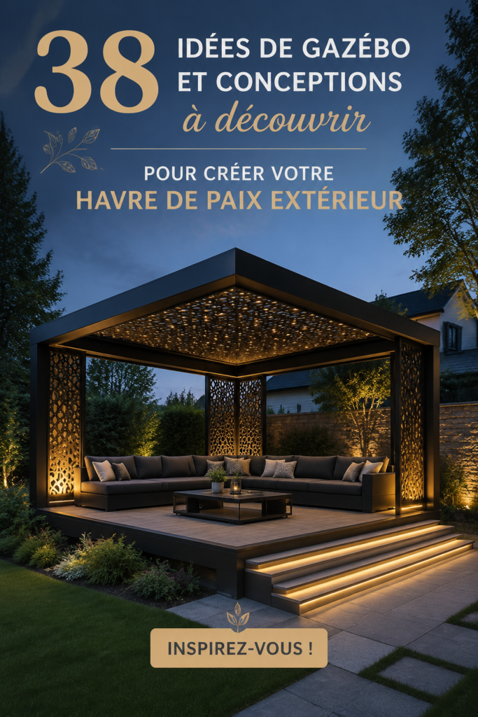 Gazebo en bois élégant dans un jardin verdoyant