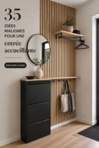 Hall d'entrée avec un décor chaleureux et accueillant, incluant des meubles de rangement et des plantes.