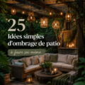Patio ombragé avec divers parasols créatifs et DIY