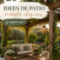 Un espace patio aménagé avec des chaises confortables et des plantes vertes, idéal pour se détendre au soleil.