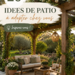 Un espace patio aménagé avec des chaises confortables et des plantes vertes, idéal pour se détendre au soleil.