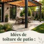 Un patio bien décoré avec une pergola en bois offrant de l'ombre et du style.